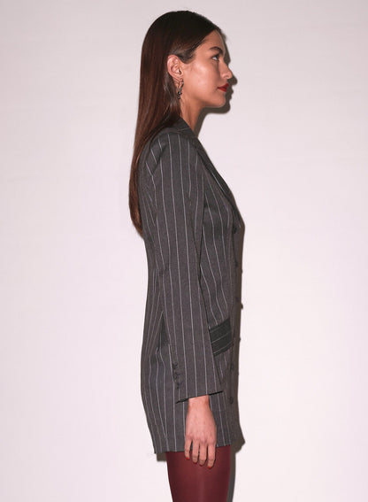 Dark Grey Pinstripe Maxwell Blazer Dress | Fleur du Mal