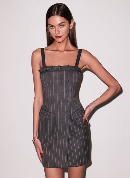 Dark Grey Pinstripe Maxwell Mini Dress | Fleur du Mal