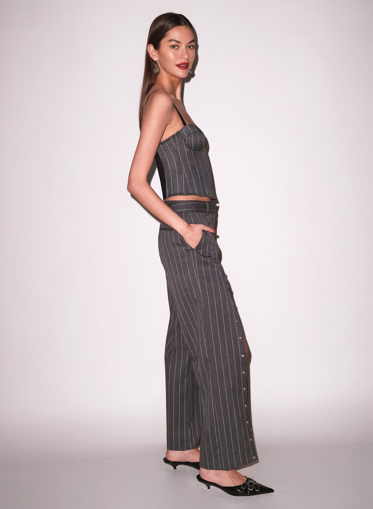 Dark Grey Pinstripe Maxwell Bustier | Fleur du Mal