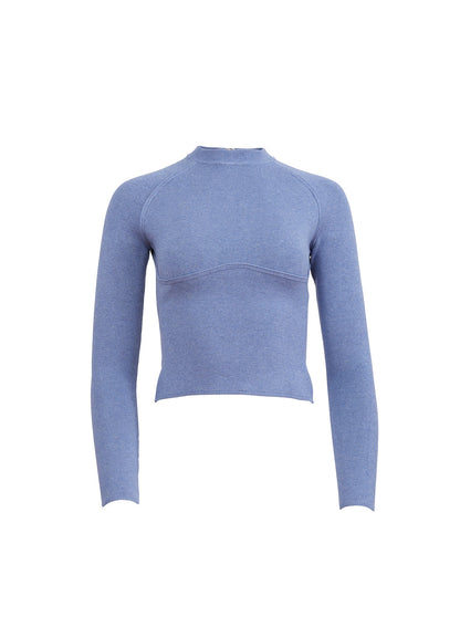 Charcoal Blue Knit Underbust Long Sleeve Top | Fleur du Mal