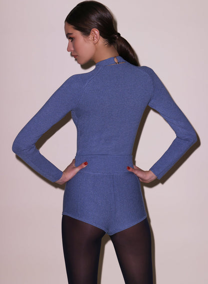 Charcoal Blue Knit Underbust Long Sleeve Top | Fleur du Mal