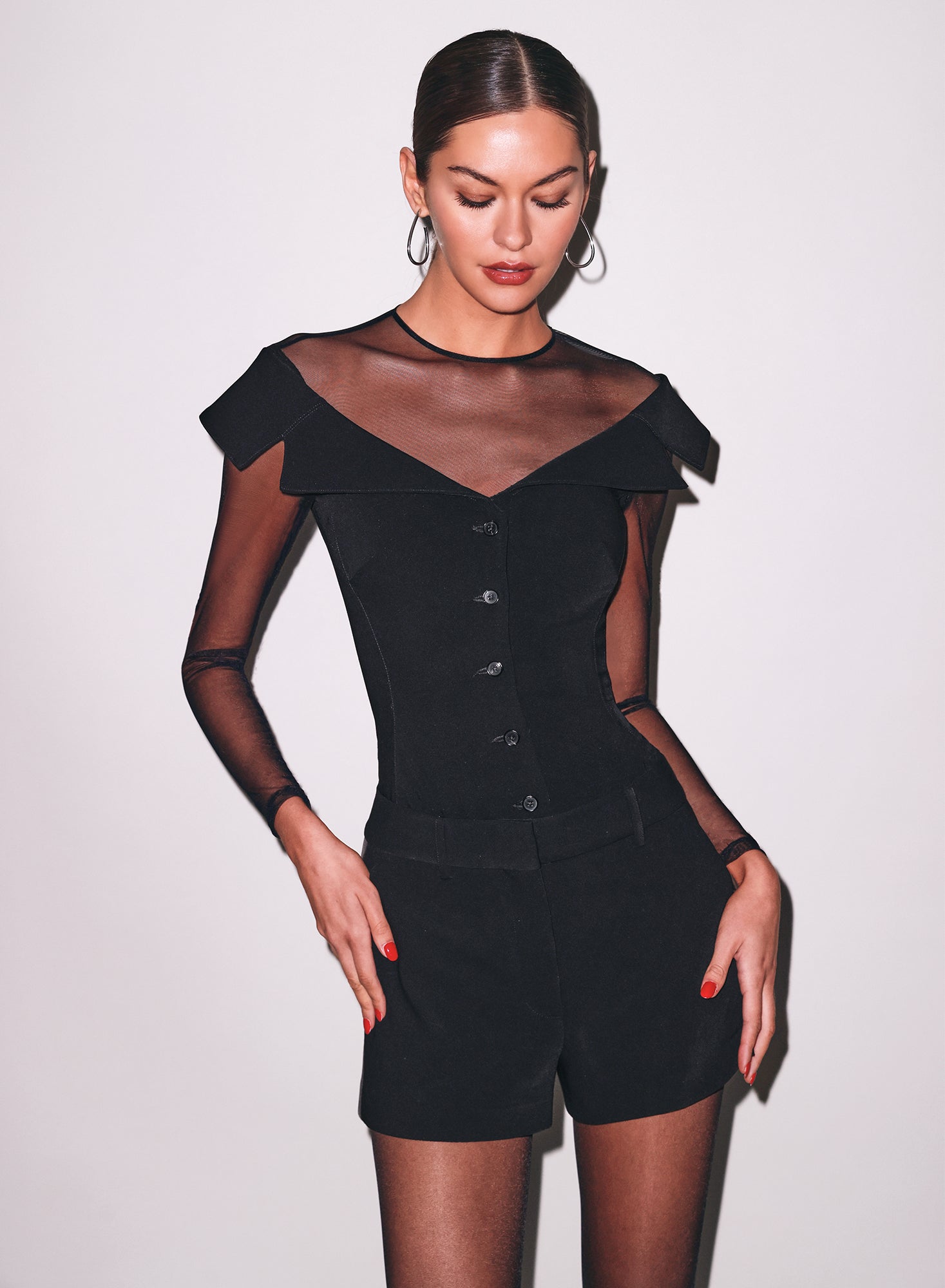 Black Cold Shoulder Tailored Bodysuit | Fleur du Mal