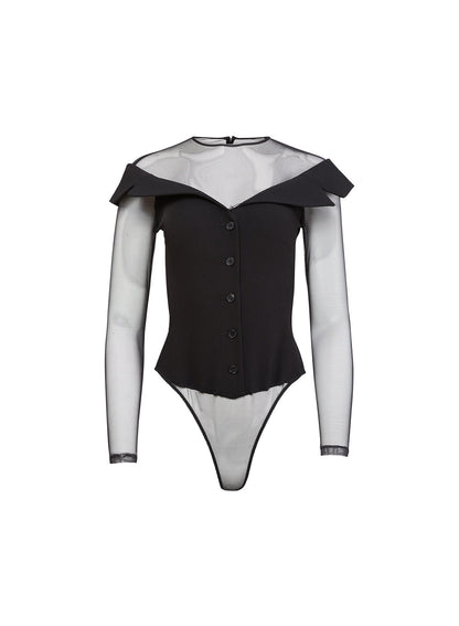 Black Cold Shoulder Tailored Bodysuit | Fleur du Mal