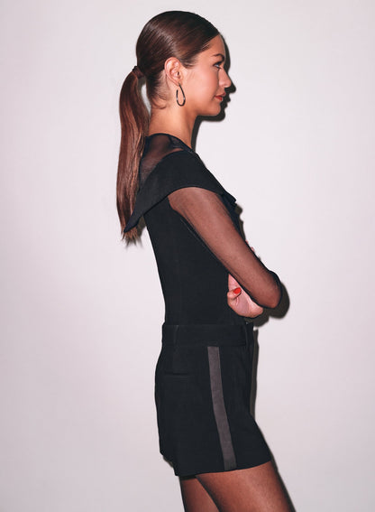 Black Cold Shoulder Tailored Bodysuit | Fleur du Mal