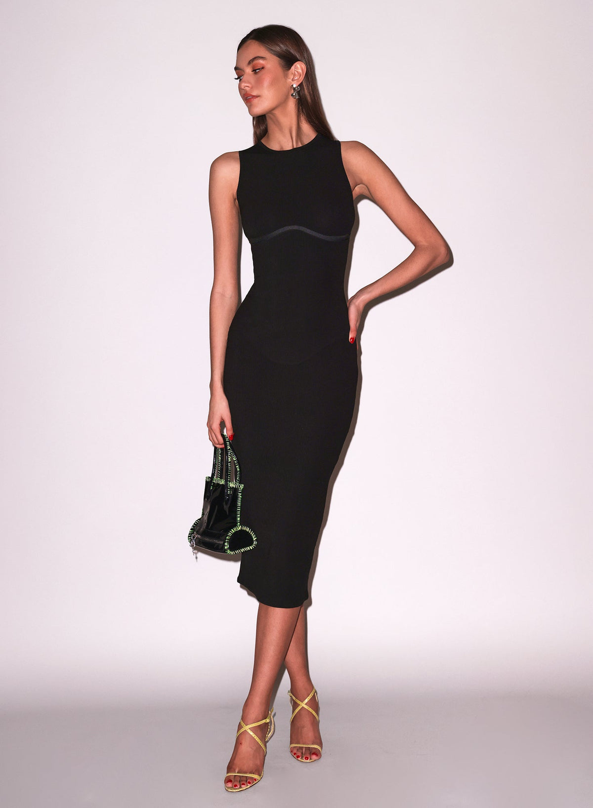 Black Hourglass Rib Midi Dress | Fleur du Mal