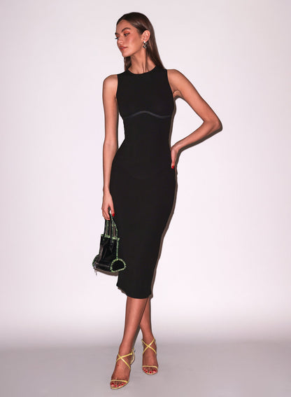 Black Hourglass Rib Midi Dress | Fleur du Mal